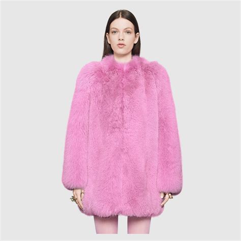 gucci faux fur coat pink|Gucci winter coats with hoodie.